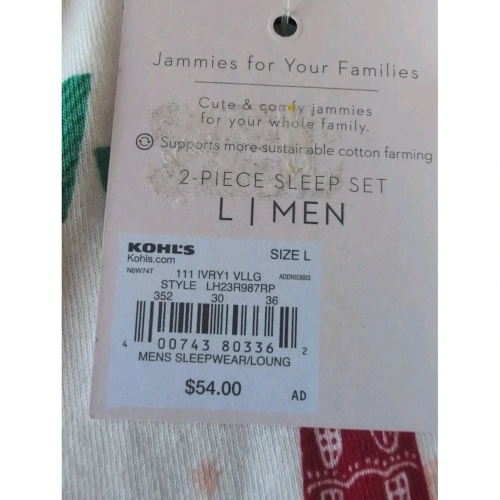 LC Lauren Conrad Pajama Set Mens Sz Lrg Christmas Jammies Ivory Village 2pc NWT